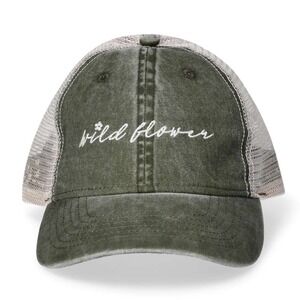 Wild Flower Trucker Hat Sea Turtle Olive Green Grey Cotton Twil Baseball Cap NWT
